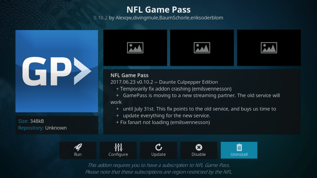 NFL Game Pass Kodi addon