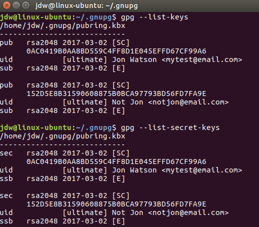 Командний рядок списку клавіш Ubuntu GPG