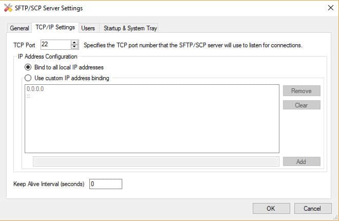 Cài đặt TCP máy chủ SFTP