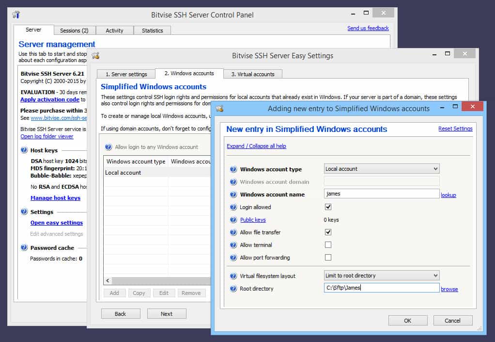 mga setting ng bitvise-ssh-server