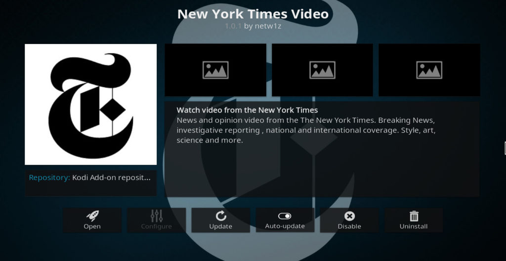 Video bổ sung Kodi của Thời báo New York