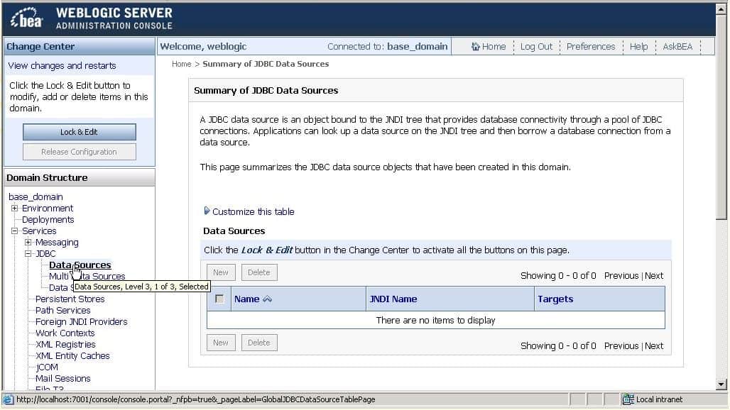 BEA Weblogic Administrasyong Database Configur