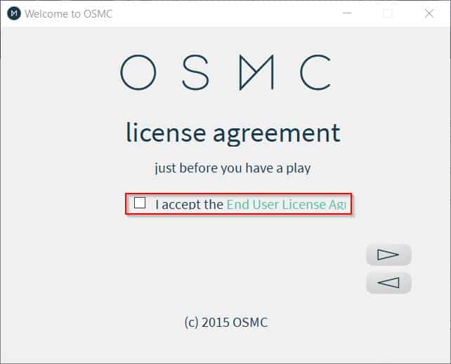 OSMC Виберіть ліцензійну угоду для кінцевого користувача